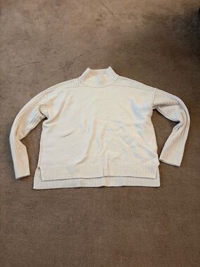 Women's Cream Mock Neck Ribbed-Hem Sweater